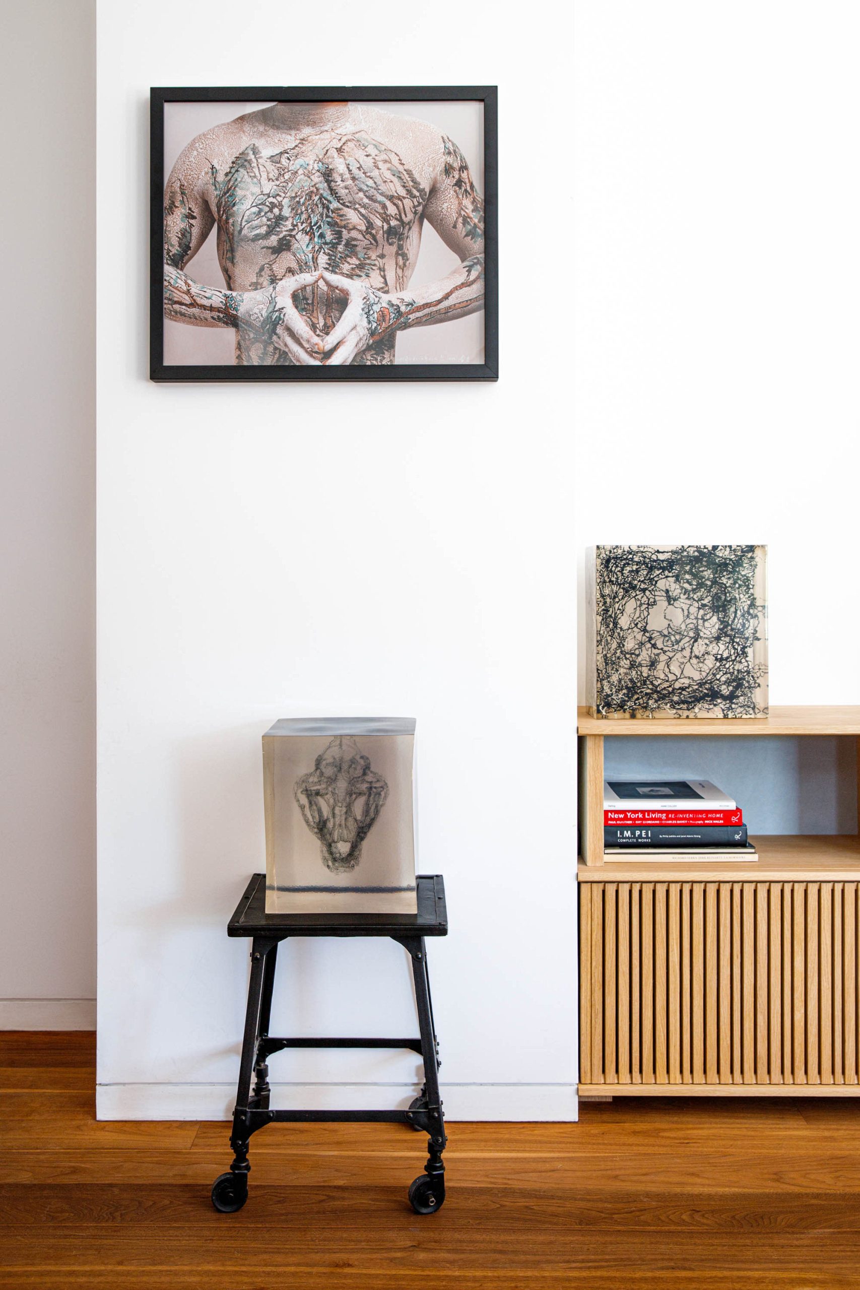 Greenpoint penthouse having the best interior design with Cromatic Fussion Credenza detail -pottery by Jessica Capone, Serra, Roman, And Williams Buildings and Interior - Natasa Tuohy Studio